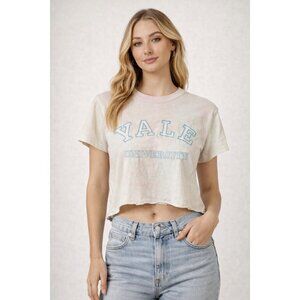 Faded Pastel Yale University Cropped T-Shirt Sz S